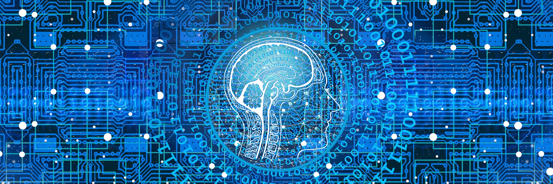 Blue circuit and brain graphic